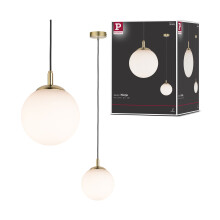 Paulmann 79733 Neordic Menja pendant luminaire max. 1x20W pendant lamp for E27 lamps ceiling lamp white/brushed brass 230V glass/metal without lamp