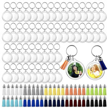 50 Sets Acrylic Photo Keychain with Tassels, DIY Custom Insert Photo Keyring Clear Blank Picture Keyring
