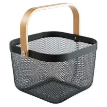 Cesta de Malla de Metal, Cestas de Cocina Colgantes Multifuncionales, Cesta de Frutas con Asa para Cocina, Baño, Picnic, Negro