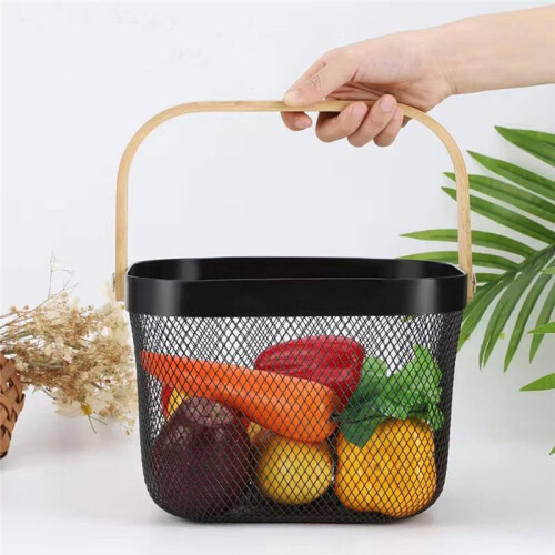 Metal Mesh Basket, Multi-Functional Hanging Kitchen Baskets Fruit Basket with Handle for Kitchen Bathroom Picnic Black 1