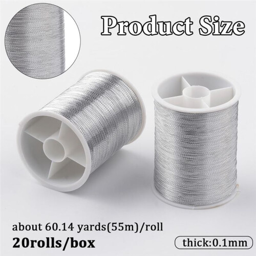 20 Rolls 1100M 0.1MM Thin Metallic Thread Shimmer Christmas Glitter Embroidery Floss String Polyester Tinsel Cord C 2