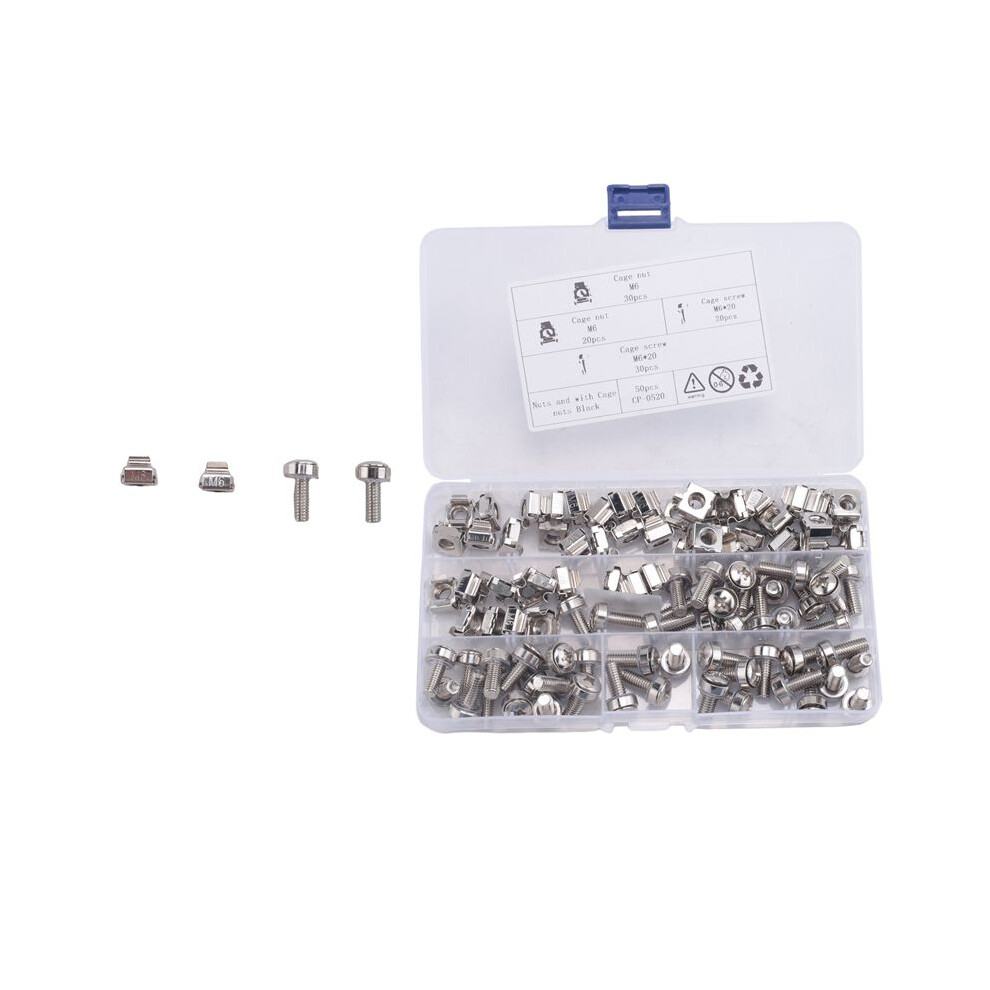 50 Sets M6 Square Hole Hardware Cage Nuts&Mounting Screws Washers For Server Rack And Cabinet(M6 X 20Mm)(Screw+Washer+Cage Nut) 6031264449476