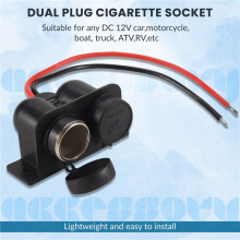 Cigarette Lighter Socket 12V Waterproof Dual Power Plug Outlet with Wire for Car Motorcycle Scooter Boat ATV Rv