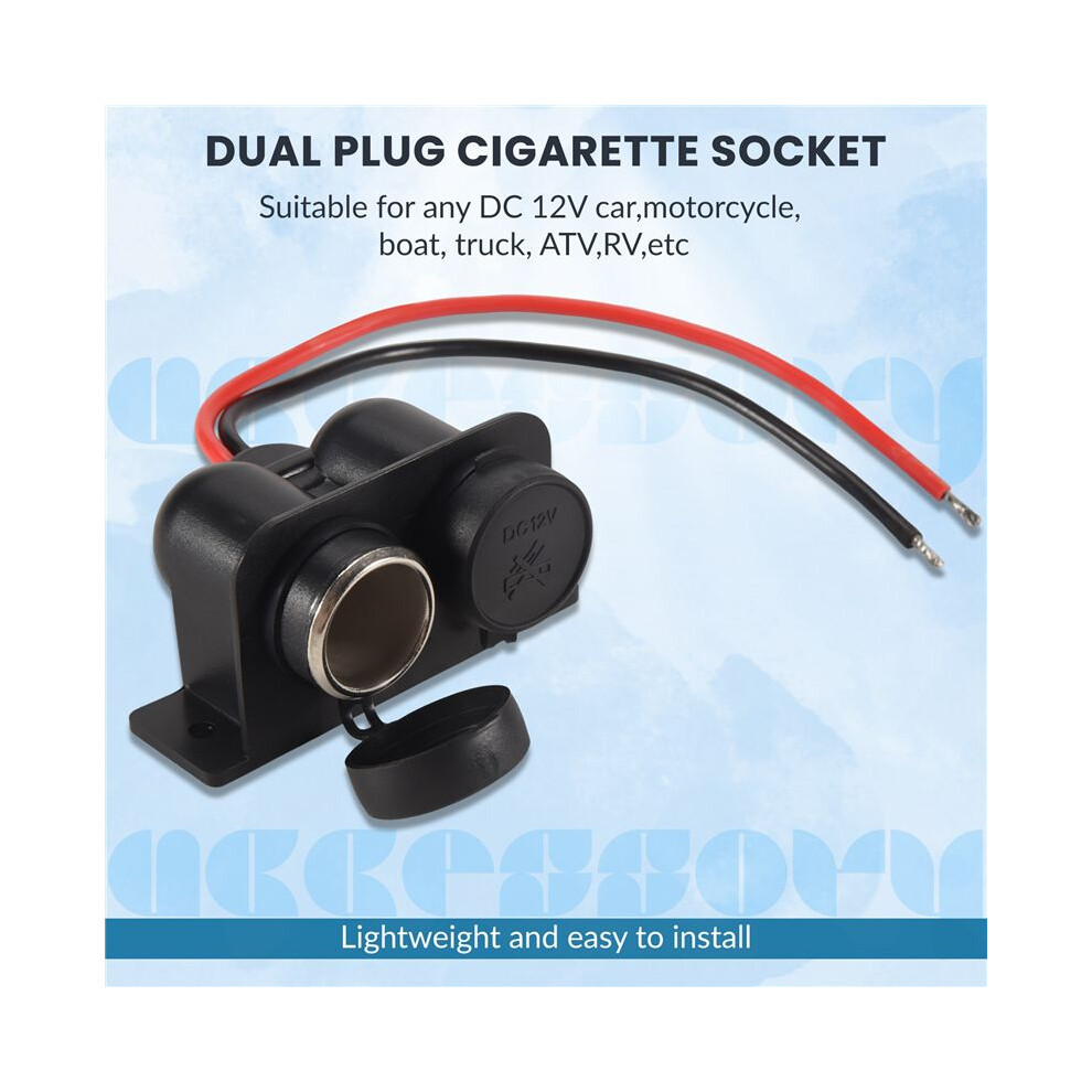 Cigarette Lighter Socket 12V Waterproof Dual Power Plug Outlet With Wire For Car Motorcycle Scooter Boat Atv Rv 6033105632054