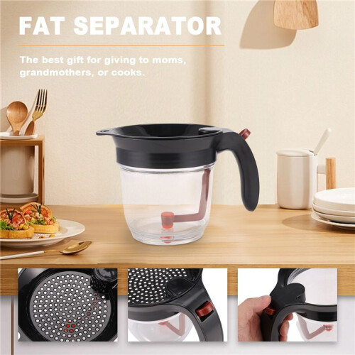 Kitchen Tool Fat Separator with Bottom Release Fat Separator with Strainer Soup Residue Oil Filter Separate 2