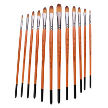 12pcs Artist Paintbrush Set - Nylon Hair, Includes Flat, Filbert, Round & Angle Brushes
