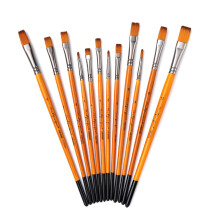 12pcs Artist Paint Brush Set Nylon Hair Flat, Round, Angle, Filbert