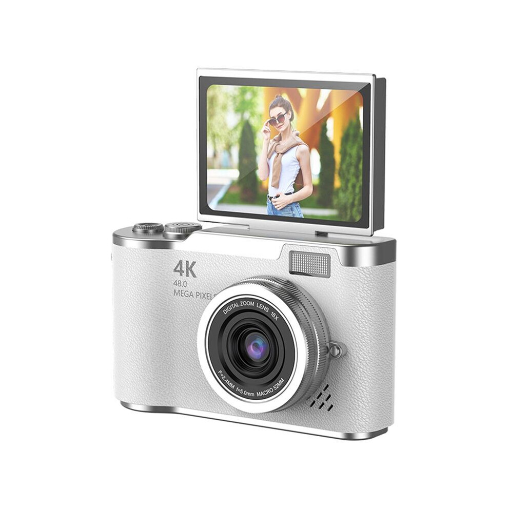 4K Ccd 8X Digital Zoom Camera For Student 48Mp Compact Digital Photography Camera 180 Flip Screen Selfile Camera White 4712217600237