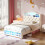 3ft Single Upholstered Velvet Bed Frame, LED Bed Frame with Charging Station & Diamond Tufted Headboard 4