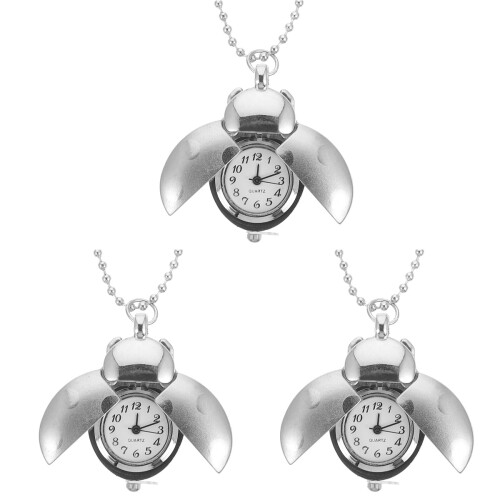 3Pcs Silver Beetle Designed Pocket Watch Retro Hanging Chain Pendant 1