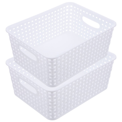 4Pcs PP Mini Storage Baskets White Plastic Organizer for Household