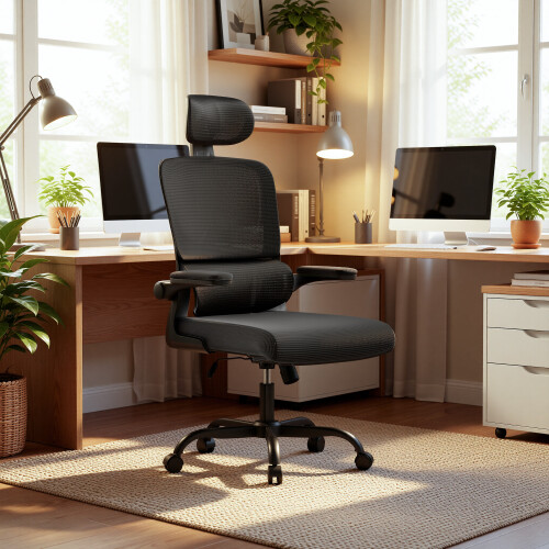 (Black C) Ergonomic Office Chair With Adjustable Headrest