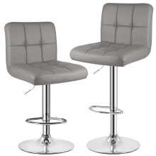 (Grey) Bar Stools Set of 2 Adjustable Swivel PU Chrome