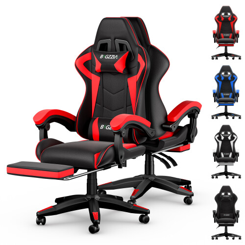 (Black and Red) Ergonomic Gaming Chair with Footrest 1