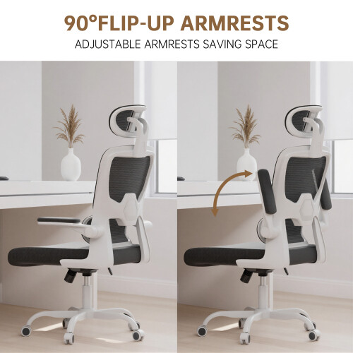 (White C) Ergonomic Office Chair With Adjustable Headrest 2