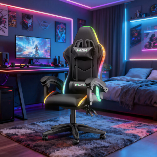 (Black) Ergonomic Gaming Chair With LED Lighting Effects 1