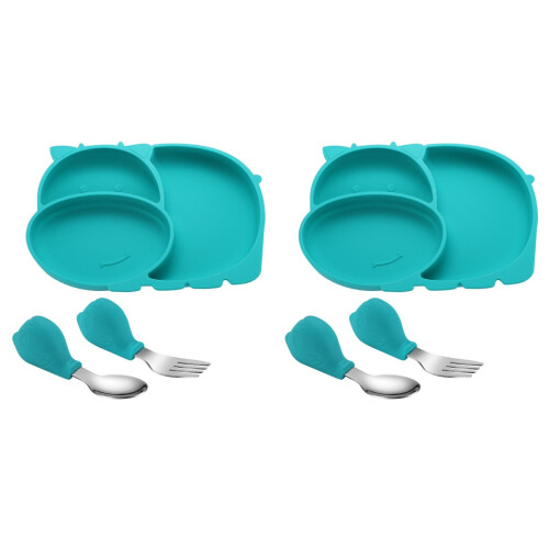 2Stk Silikon Kinder Teller Grün, Partitioniert, Sicher 1