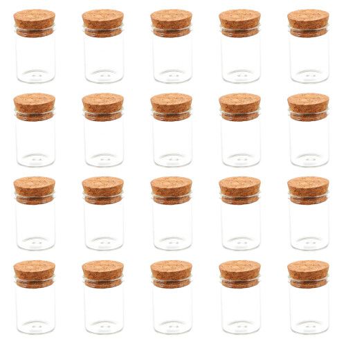 96Pièces Mini Flacons Verre Bouchon Bois Pour Mariage DIY 1