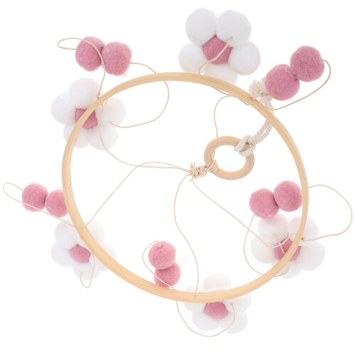4Pièces Mobile Boho Bébé Rose En Bois Avec Pompons 2