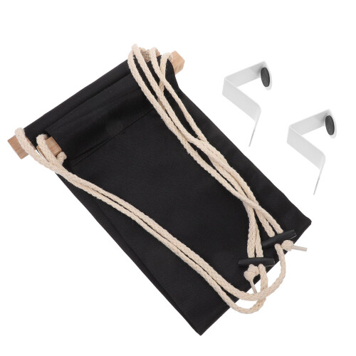 2Sets Black Hanging Foot Hammock Office Desk Polyester Wood Iron 2