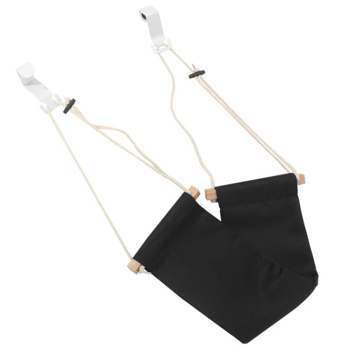 2Sets Black Hanging Foot Hammock Office Desk Polyester Wood Iron 1