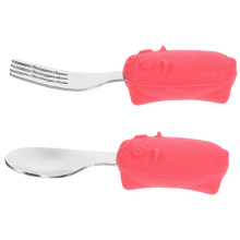 3Sets Infant Training Tableware Red Stainless Steel Fork and Spoon Set