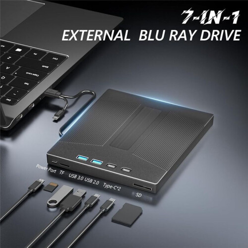 7 in 1 External Blu Ray Drive, Support 100G Disc Read&Write, Optical Drive BD/CD/DVD Drive Burner for PC Laptop Desktop 2