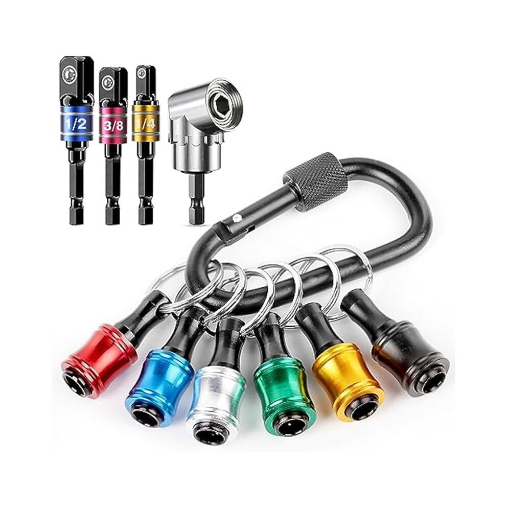 1/4 Hex-Shank Bit Holder Keychain Gadgets,3Pc 1/4In 3/8In 1/2In Drill Socket Adapter+105 Right Angle Drill Attachment 6031386976461