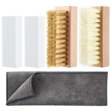 5 Piece Suede and Nubuck Cleaning Kit with Brass & Nylon Brushes, 2 Suede Eraser, Microfiber Towel for Shoes, Boots,Bags