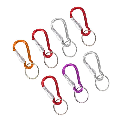 7 Pcs 5# Screw Lock  Multicolor Aluminum Carabiner Hook w Keyring 2