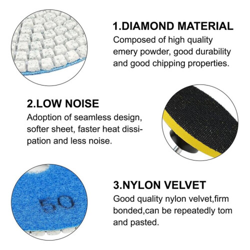 11 Pacotes de Kit de Polimento de Concreto Diamantado de 4 Polegadas, Almofada de Polimento Diamantada Úmida/Seca de 50-6000 Grãos com Disco de Lã, 2