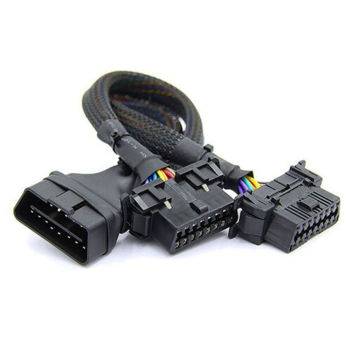 2PCS 2 IN 1 OBD2 Extension Cable OBDII Male to 2 Female Splitter Car Computer Connection Conversion Plug Socket 30CM 1