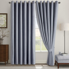 (46x54inch, Grey) 100% Blackout Linen Curtains 185GSM Triple Layer Technology