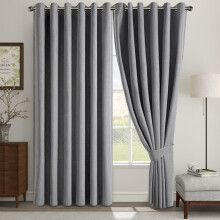 (66x54inch, Charcoal) 100% Blackout Linen Curtains 185GSM Triple Layer Technology