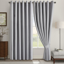 (90x90inch, Silver) 100% Blackout Linen Curtains 185GSM Triple Layer Technology