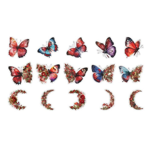 Retro Notebook Decoration Material Stickers DIY Decorative Sticker for Notebook Labels, Red Moon Butterfly