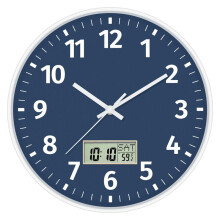 Digitale Wanduhr mit Uhrzeit, Wochentag und Temperatur, Leise, Nicht Tickende, Batteriebetriebene, Runde Digitale Wanduhr