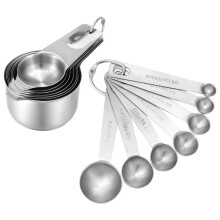 Ensemble de Tasses et CuillèRes à Mesurer en Acier Inoxydable de 14 PièCes, 7 Tasses Gigognes et 7 CuillèRes Empilables Portable Professionnel