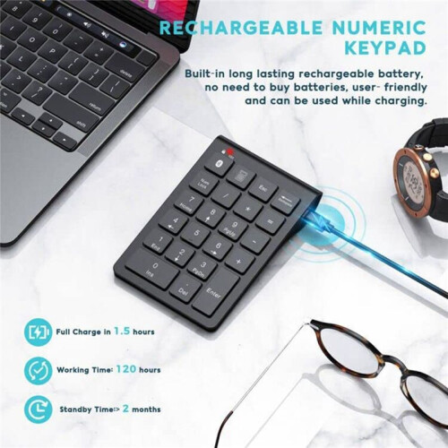 Wireless  Number Keypad, 22-Keys Portable Slim Numeric Pad for Laptop Computer, PC, Desktop, Notebook 2