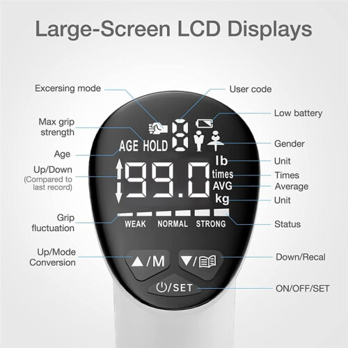 Electronic Grip Power Trainer Auto Capturing  Hand Dynamometer Rechargeable Digital Grip Strength Meter