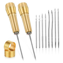 14 PCS Leather Sewing Awl Needle Set with Copper Handle, Leather Sewing Needle Awl for Leather Sewing Tools