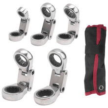 Juego de Llaves Cortas, Juego de Llaves de Trinquete de Cabeza Flexible, Llave de Trinquete de Doble Boca, Métricas de 8-19 mm, 5 Piezas