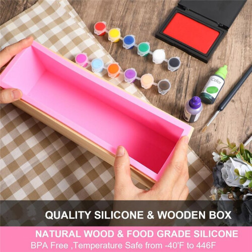 4 Pcs Rectangular Soap Molds Kit with Cutters - 42oz Flexible Silicone Loaf Soap Mold with Wooden Box 1