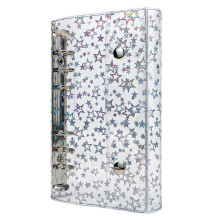 Capa para Pasta de Orçamento A6 Transparente PVC 6 Argolas Glitter Star Recarregável Protetor de Capa para Notebook com 2 Botões de Pressão