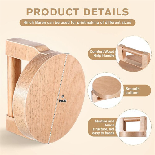 Wood Baren for Printmaking, Smooth Varnished Bottom for Even Pressure, Ergonomic Handle for Comfortable Use 1