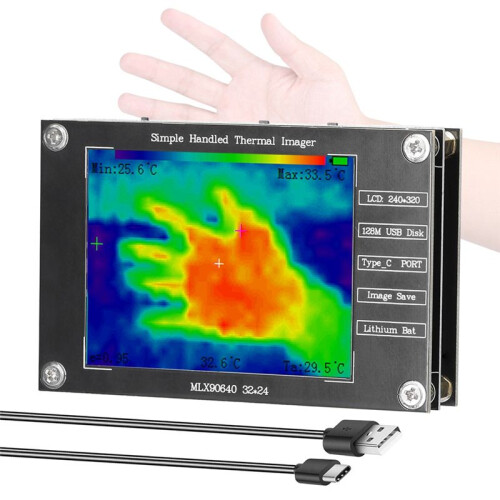 Imagem Térmica Portátil de 2,8 Polegadas Câmera Térmica Pequena com Suporte para Medição de Temperatura Central Máxima e Mínima