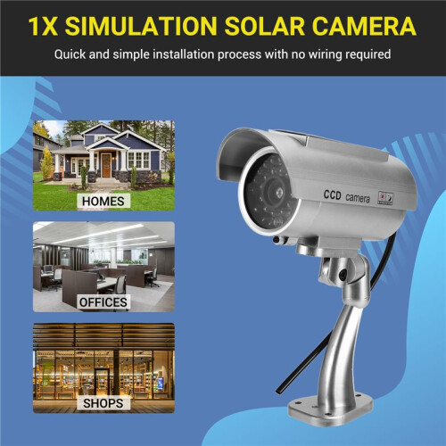 Simulation Solarkamera Außenüberwachung Simulation Fake Kamera Dummy Cam mit LED Licht Silber 1