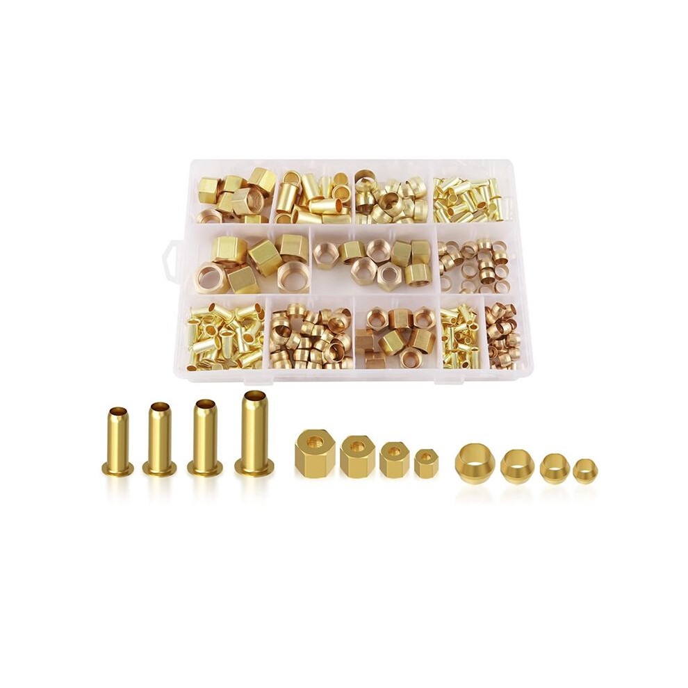 220Pcs Compression Fittings Assortment Kit - 4 Sizes (1/4In, 3/8In, 5/16In, 1/2In) Of Brass Compression Sleeve Ferrule 6033779594955