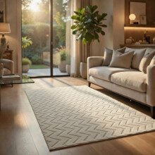 (200x290cm (6.6 x 9.5 ft), Zig Zag Cream) Carved Rug - Modern Non Slip Area Rugs for Bedroom and Living Room Carpet