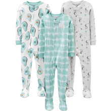 Simple Joys by Carter's Baby Jongens 3-Pack Snug Fit Voetloze Katoenen Pyjama's, Avocado/Nachtlucht Print/Tie Dye, 2T